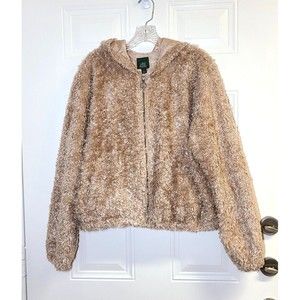 Wild Fable Jacket Teddy Bear Size XL Caramel Bomber Hooded Lined Pockets Zipper